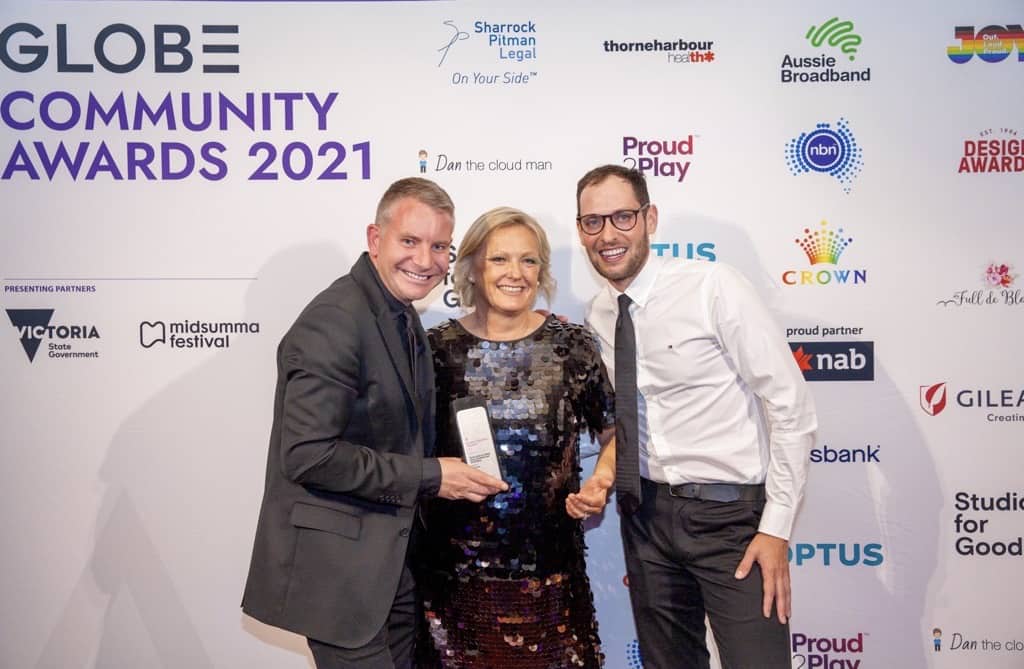 Jobsbank CEO Corinne Proske and the Piano Bar team celebrating their 'Excellence in LGBTIQ Small Business and Enterprise' award.