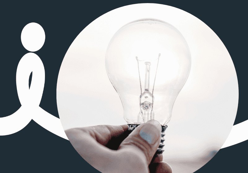 Socials - thoughts The Fair Co branded image with a hand holding a light globe